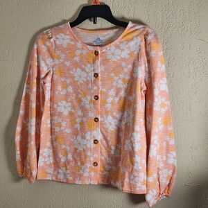 Thereabouts Girls Long Sleeve Top peach pink white floral size 7 new with tags